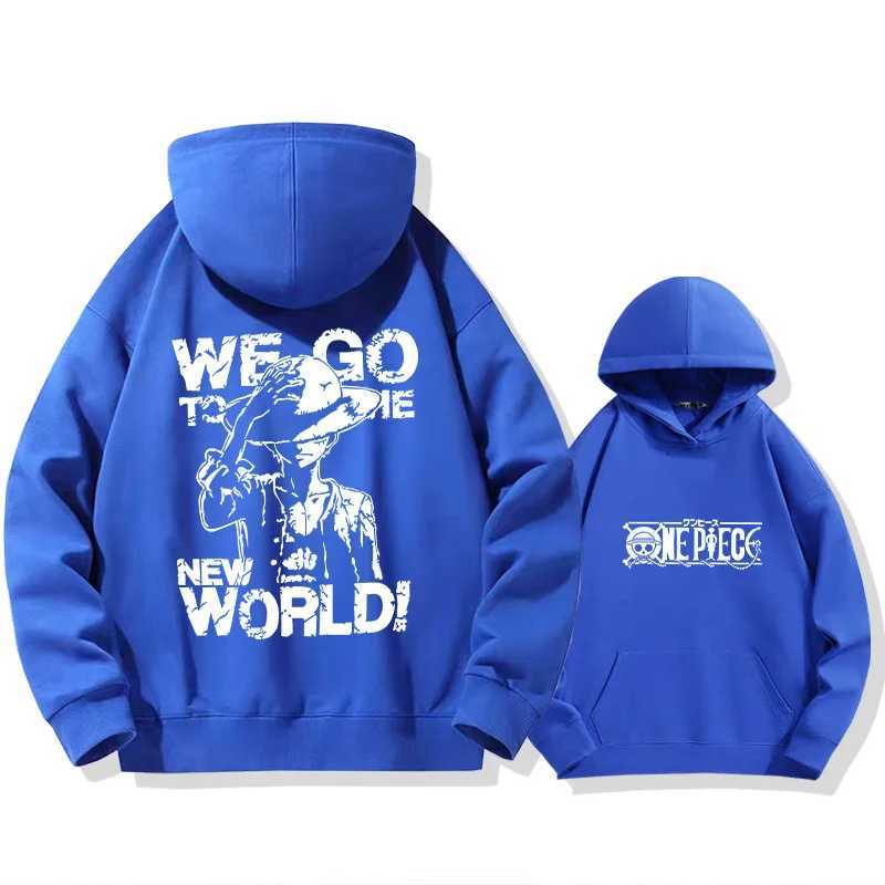 One piece Luffy mens and womens hooded sweatshirt autumn and winter long sleeved wool warm sportswear comfortable super large hooded zipper W241230