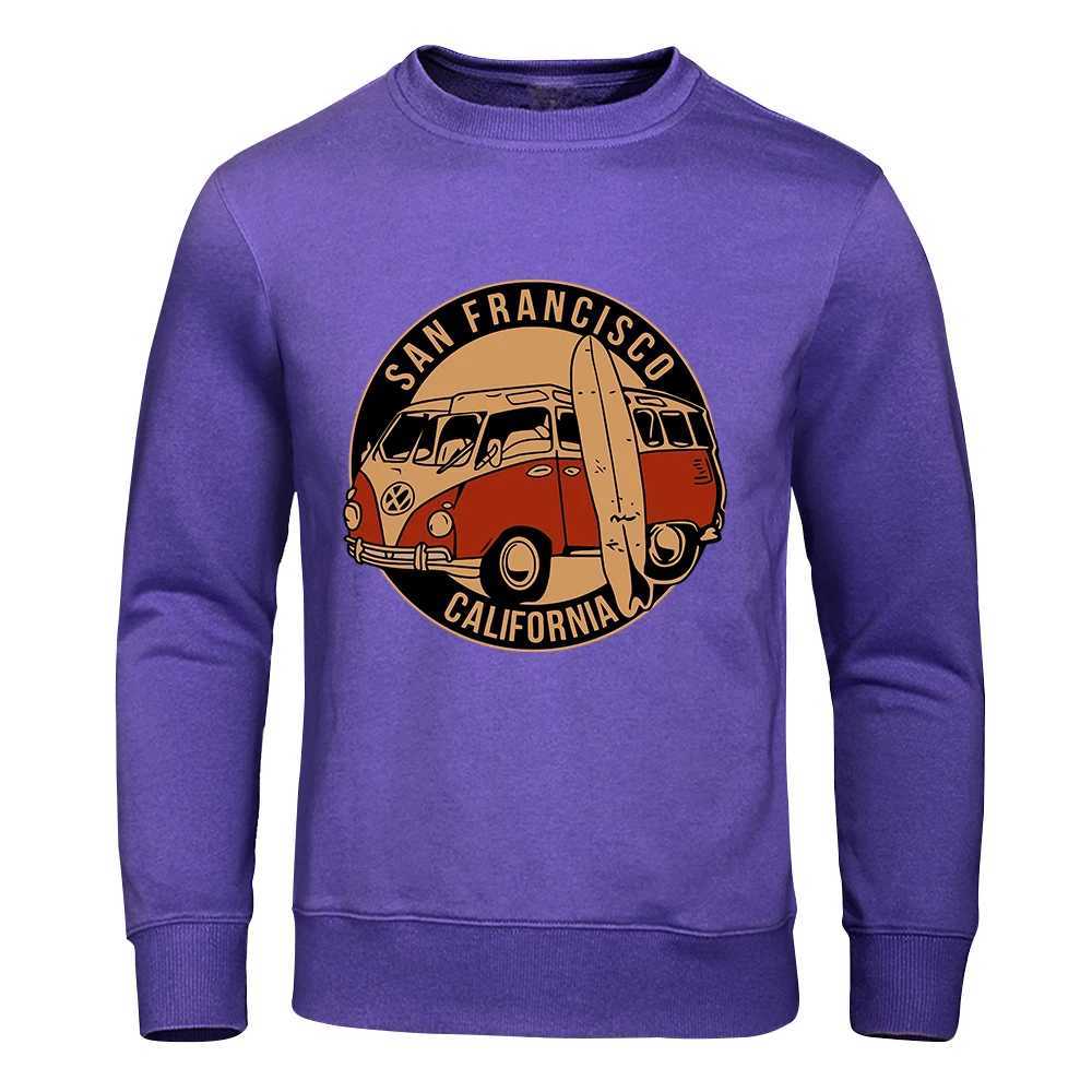 San Francisco California Retro School Bus Sweatshirt Mens Large Hoodie Casual Autumn Fur Lined Hoodie Fashion S-Xxl Top W241230
