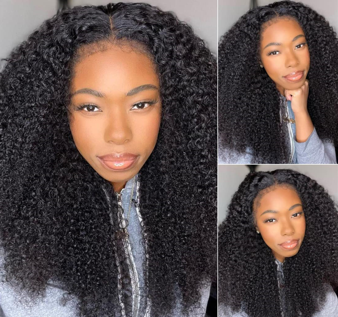 12A 4C Kinky Edges Wig 180% Glueless Afro Kinky Curly Lace Front Wigs Human Hair with Curly Baby Hair HD Transparent Lace Frontal Wigs with Realistic 