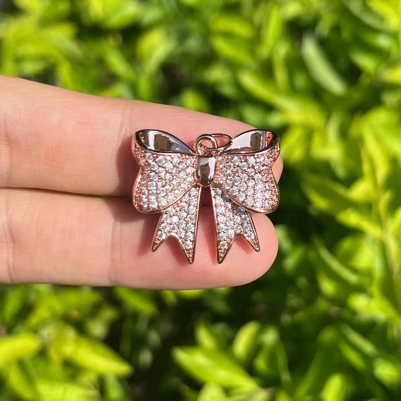 Zirconia Pave Gold Plated Copper Bowknot Charms for Jewelry Making 241230