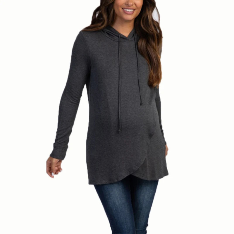 Maternity Hooded Sweater Tops Pregnant Long Sleeve Breastfeeding Blouse Women Top Mama Clothing 241230bj