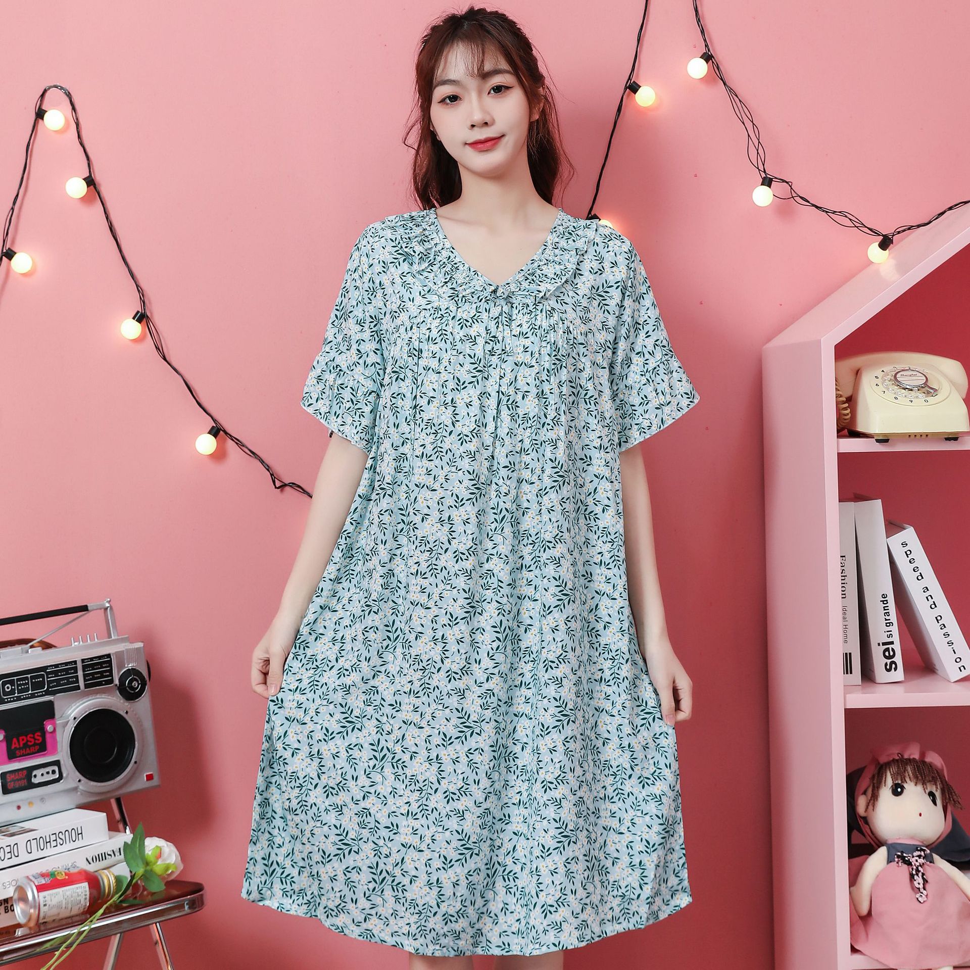 Y5-Cotton silk nightdress Summer new style women's home clothes Large size can be worn outside small fresh thin long skirt