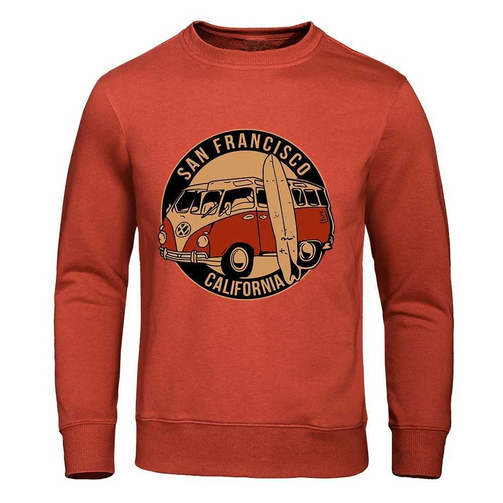 San Francisco California Retro School Bus Sweatshirt Mens Large Hoodie Casual Autumn Fur Lined Hoodie Fashion S-Xxl Top W241230