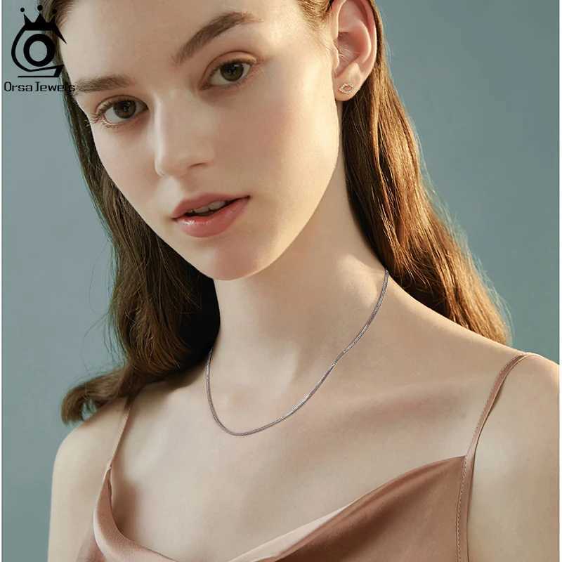 Orsa Jewels Itan Handmade 1.2mm Chopin Chain Necklace Pure Silver 925 Pure Silver Womens 14K Gold Plated Chain Jewelry SC53 W241230