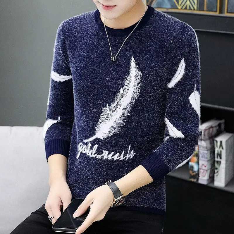Korean Fashion Autumn Winter Sweater Mens O-neck Jacquard Knitted Thick Warm Casual Long Sleeve Loose Zipper Knitted Top W241230