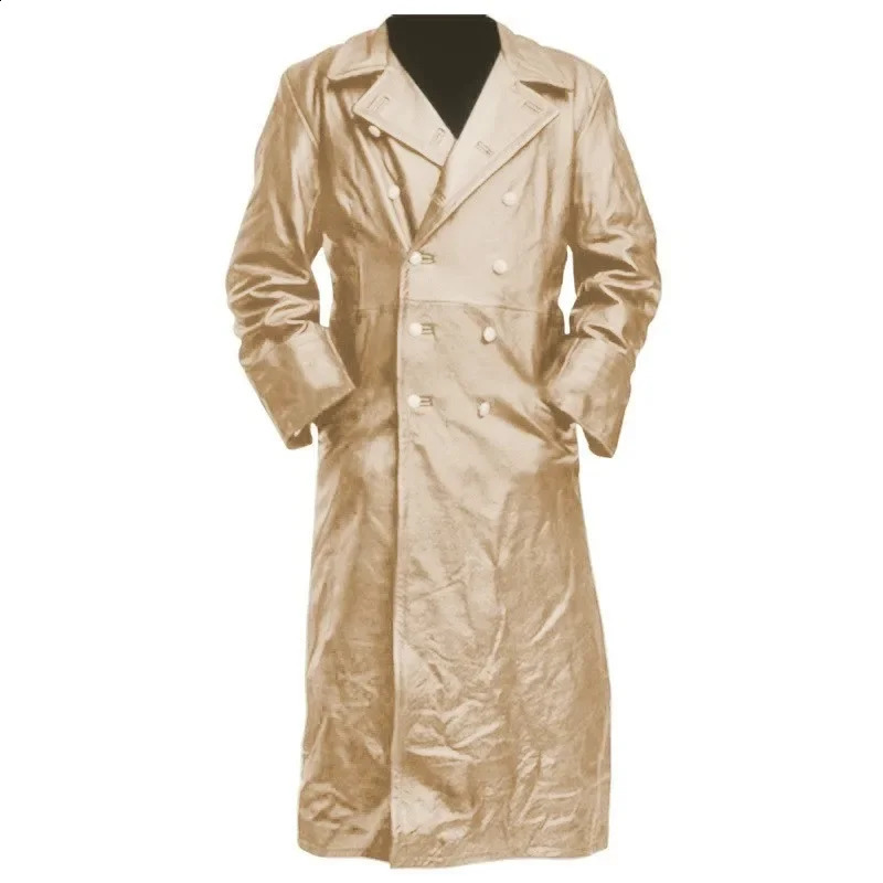 Mens Medievalstyle PU Leather Trench Coat for Autumn and Winter 2024 in European American Style Casual Versatile 241230