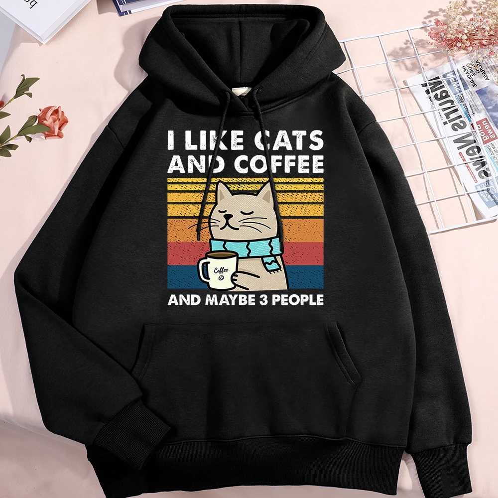 I like mens cat and coffee hoodies fashionable womens Crewneck clothing loose wool new hoodies street zipper mens sportswear W241230