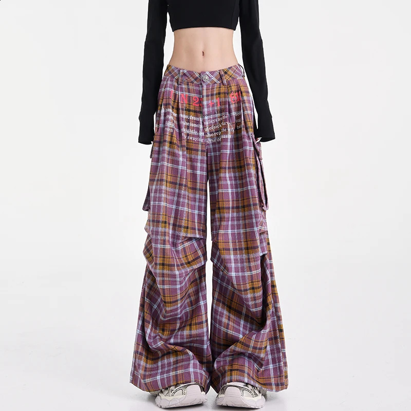 Summer Women Harajuku Fashion Plaid Pants Vintage Y2k Japanese Streetwear 2000s Baggy Pantalones Loose Casual Long Trousers Kpop 241228