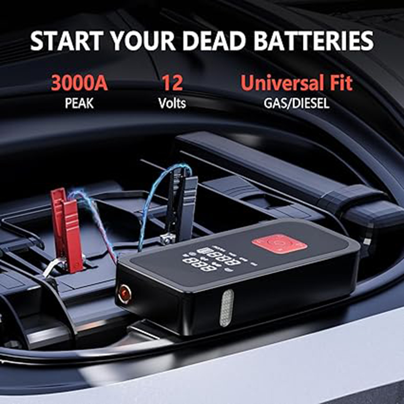 Multifunctional Car Jump Starter, 10.0L & 8.0L Engine Size, 4000A Max Current, Fast Rechargeable, Clear LED Indicator