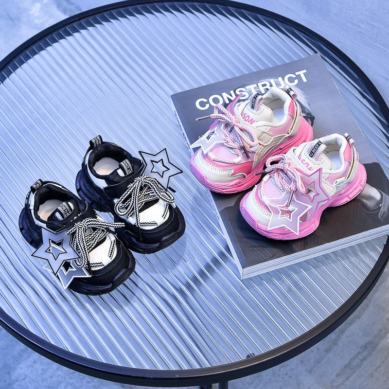 Star Shape Decos Stylish Children Casual Sneaker Comfortable Non-slip Jogging Toddler Sneakers for Girls Kids Sizes US9c-US12.5c