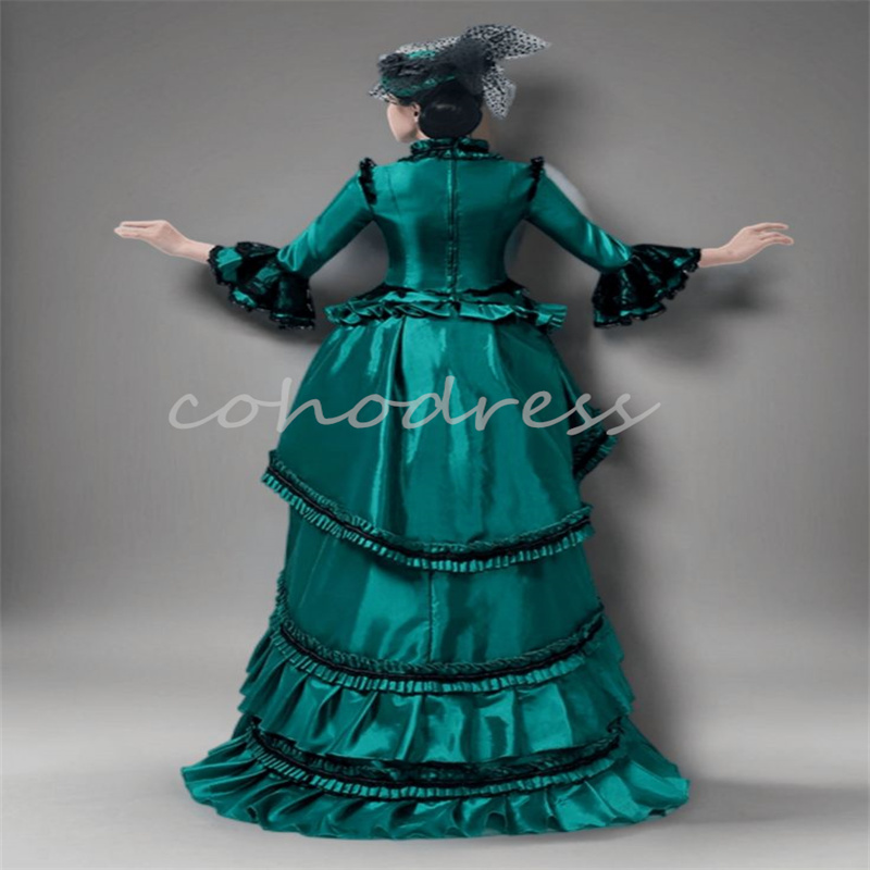 Emerald Green Rococo Prom Dress Bustle 1860s Civil War Steampunk Evening Dress Pleated Costume Masquerade Party French Duchess dress Civil war Souther