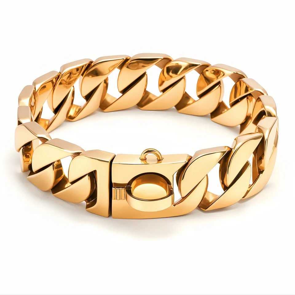 Golden Pitbull Dog Collar - Heavy Duty Stainless Steel Chain for Large Dogs - Safe and Secure DesignXJ241230