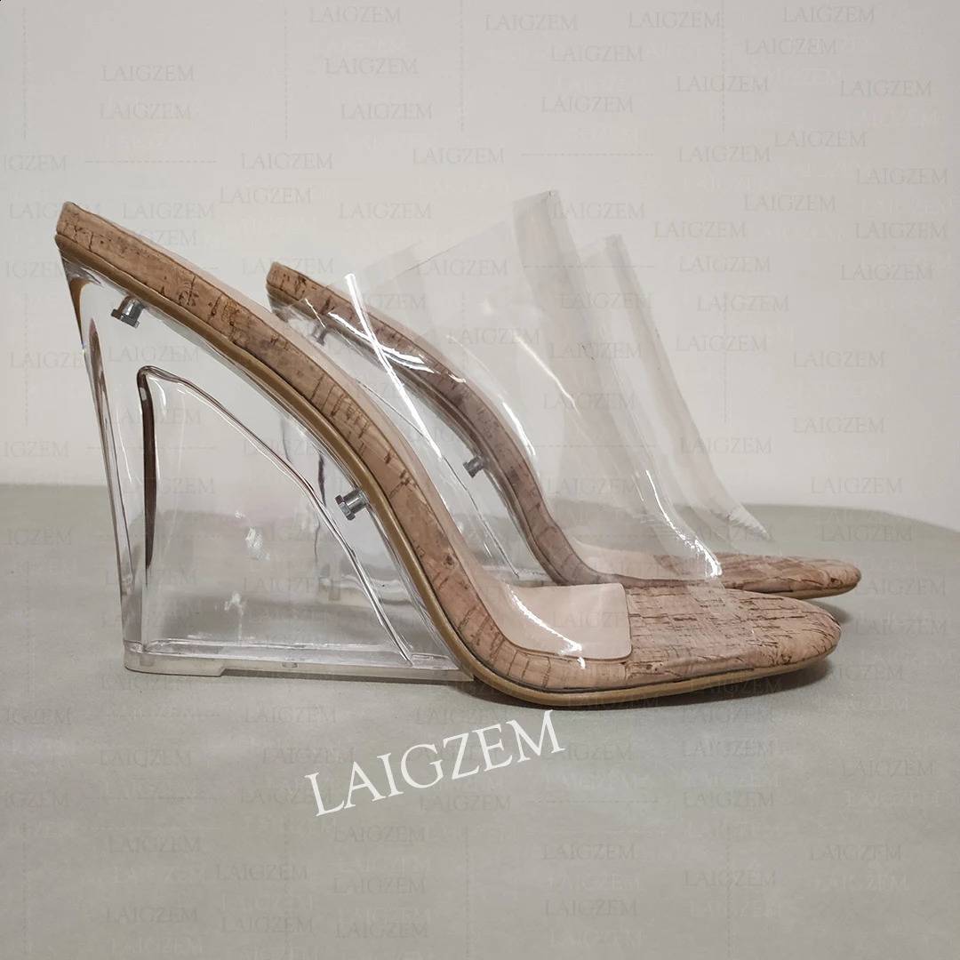 Yapo Women Pumps Wedges Peep Toe Slip On Clear PVC Ladies Clear High Heels Sandals Ladies Shoes Woman Large Size 41 43 45 47 241230