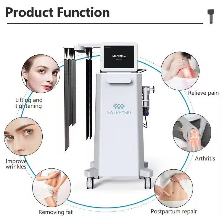 4 in 1 ESWT Extracorporeal Shockwave Physiotherapy Muscle Bone Joint Injury Rehabilitation 448K RF Tecar Skin Rejuvenation Maxlipo Red Laser Machine