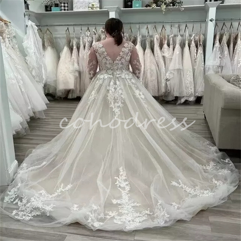 Plus Size Country Wedding Dresses V Neck Long Sleeve Church Bohemian Bridal Gowns Appliques Lace A Line Tulle Backless Bride Fairy Robe De Mariee 2025