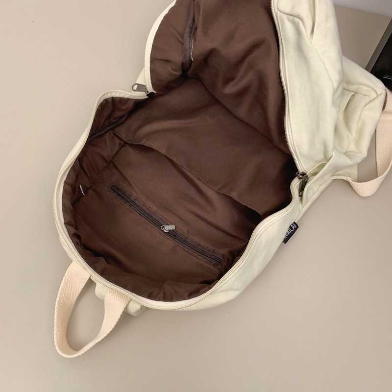 Washed canvas backpack for women, large capacity, simple solid color, college student backpack, women's lazy style travel backpack 241230