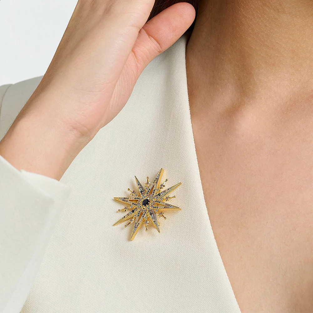 Gold Plated Brooch Colorful Royal Star Fine Jewelry Bohemia Gift For Women in Solid 925 Sterling Silver 241230