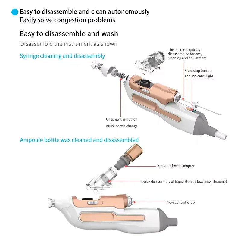 EMS Water Light Instrument Vanadium Titanium Microcrystalline Needle Non-Invasive Beauty Guide Facial Face Cleaning Brush Needle-free Injection Mesoth