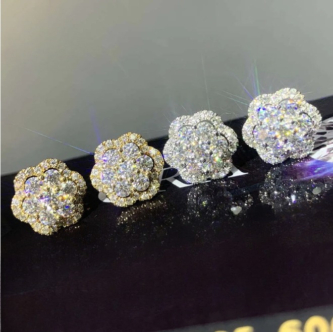 Earing Unique Hot Small Fancy Shiny Gold Silver Shine Dia Stud Earrings Wholesale