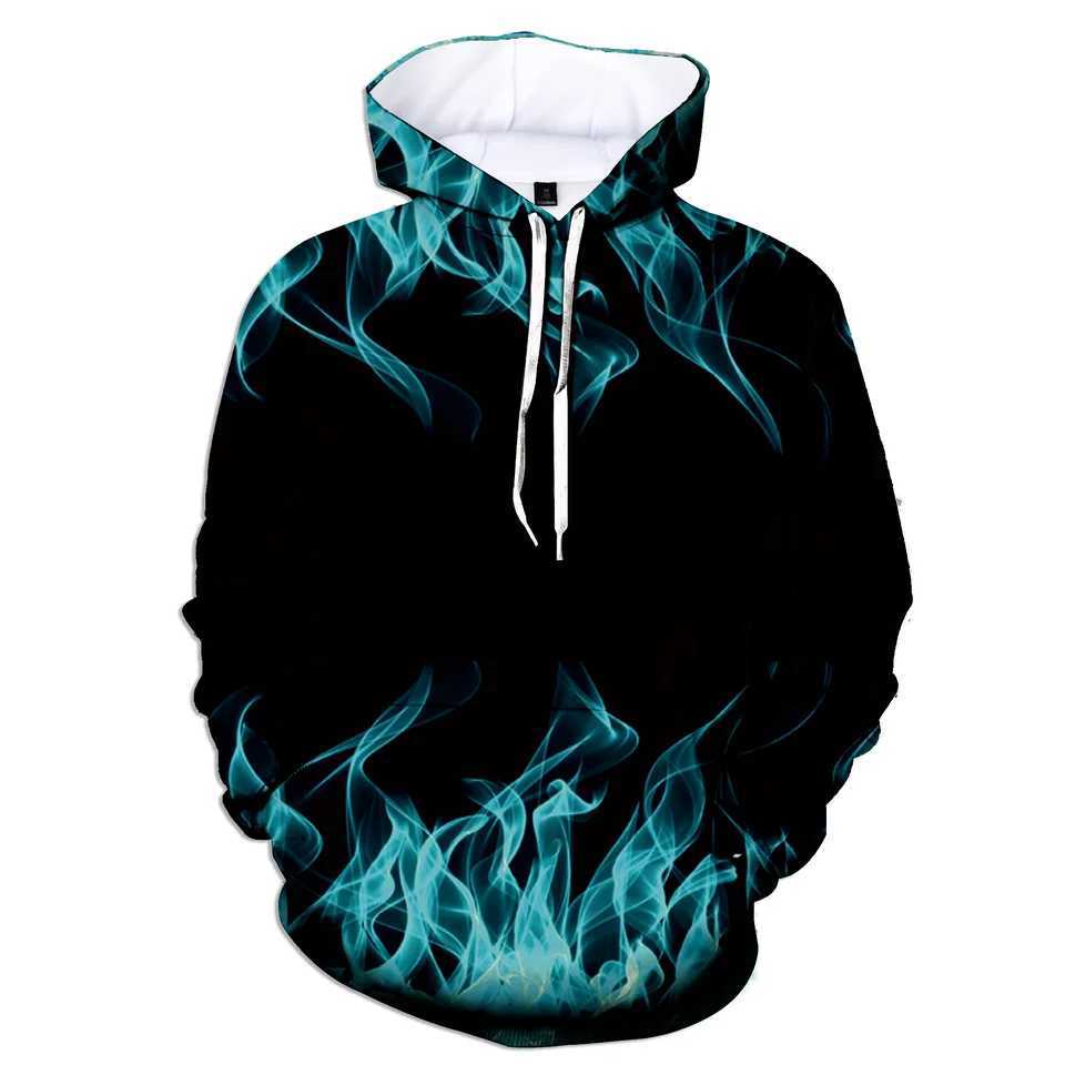 Fashion Trend Mens Casual Hoodie 3D Digital Printing Flame Nylon Hoodie Size Up W241230