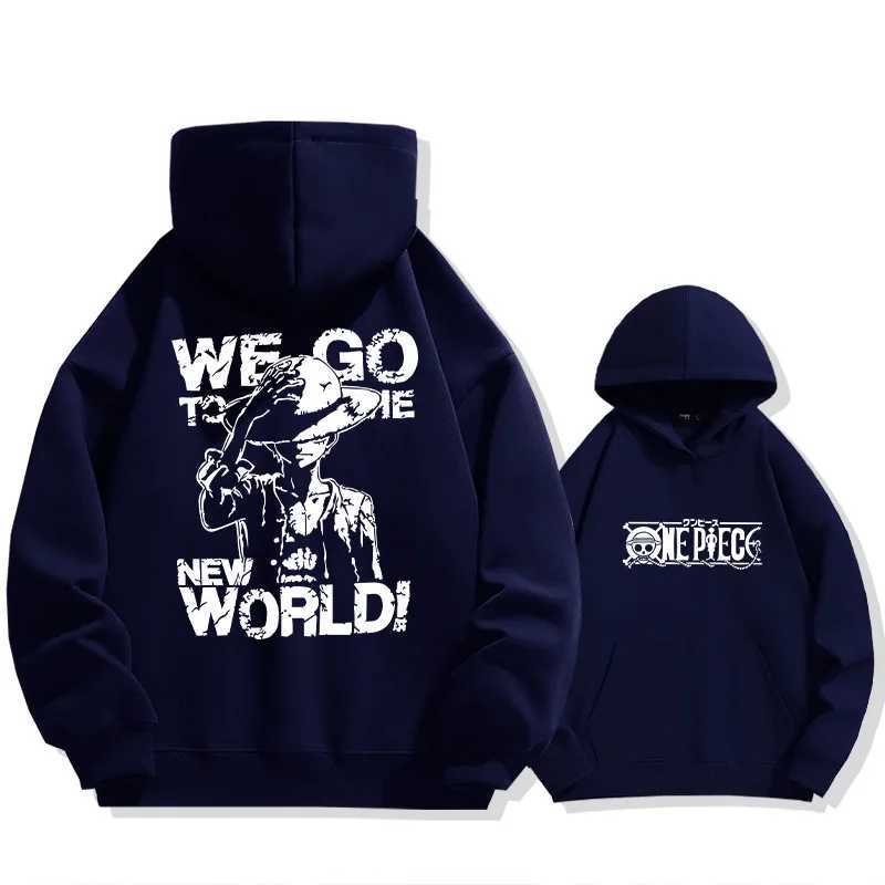 One piece Luffy mens and womens hooded sweatshirt autumn and winter long sleeved wool warm sportswear comfortable super large hooded zipper W241230