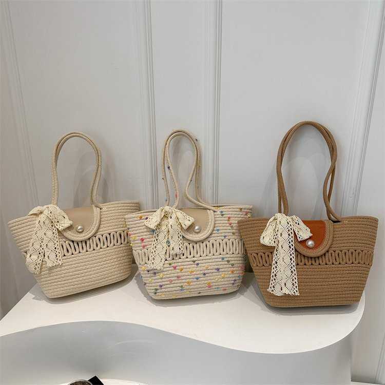 New Handheld Large Capacity Tote Bag Versatile Silk Scarf Straw Woven Bag Woven Bag Tote Bag Women's Beach Bag