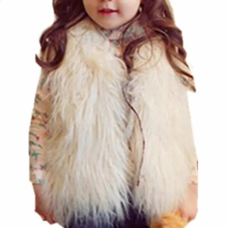 Baby Toddler Girl Vest Tops Autumn Winter Fashion Coat Girls Vests Kids Sleeveless Faux Fur Wool Jacket Children Outerwear 241230