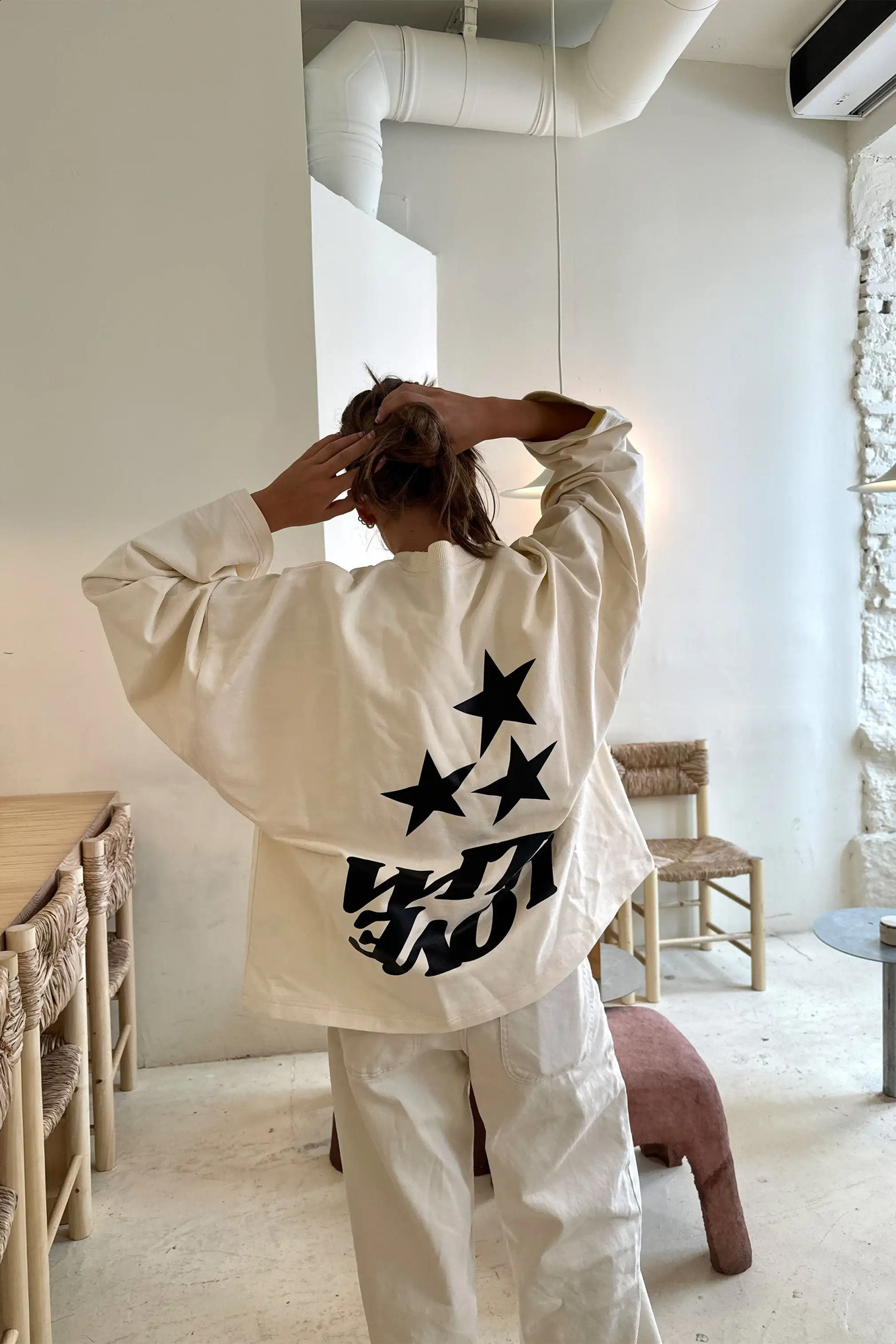 Oversized Vintage Com Ecru Sweatshirt Long Sleeves T shirt Casual Letters Hiphop Harajuku Streetwear Y2k Tops Men Women Clothing 241224