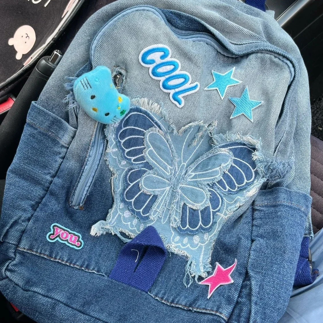 American Retro Large Capacity Denim Bag Butterfly Star Large Capacity Student Schoolbag Backpack Storage Bag Kids Backpack 241230