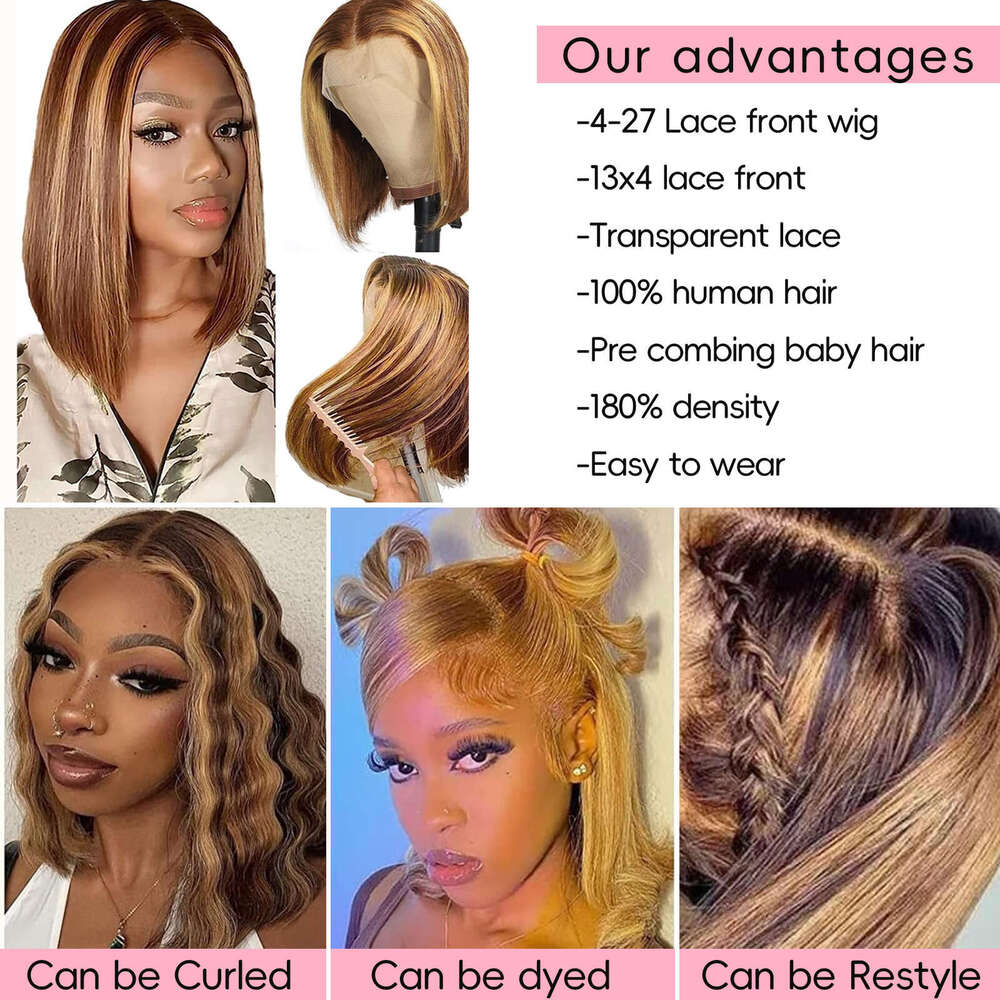 Lace Front Wig Cover T Shape Lace Front Wig Cover T Shape Lace Front Wig Cover T Shape Wig Short Female Full Head 4/27 13 * 4 Bob Wig Human Hair Lace 
