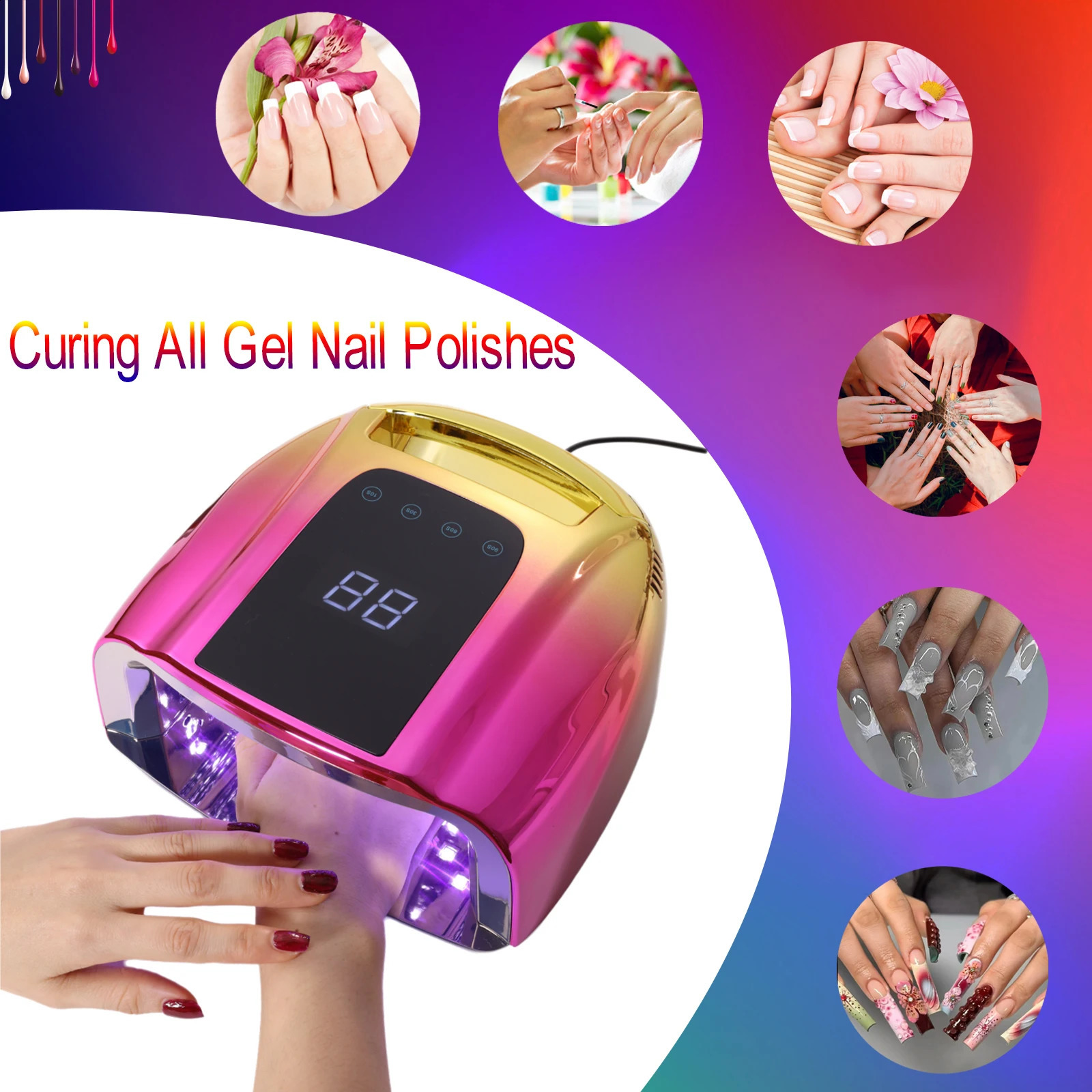 96W UV nail lamp non charging gel lamp professional LED nail lamp dryer 4 timer automatic sensor fast curing household and salon 241230