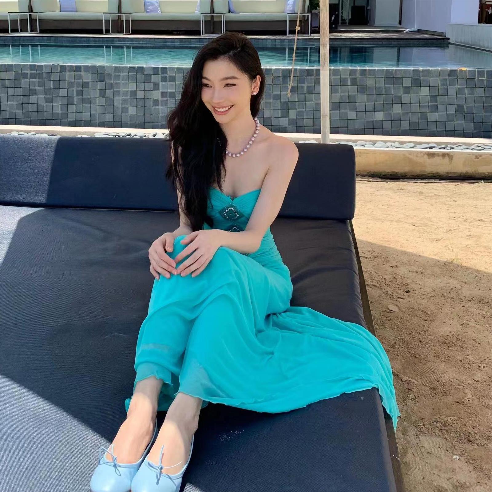 X150 Sexy backless shimmering ruffled slim fit hip short suspender dress