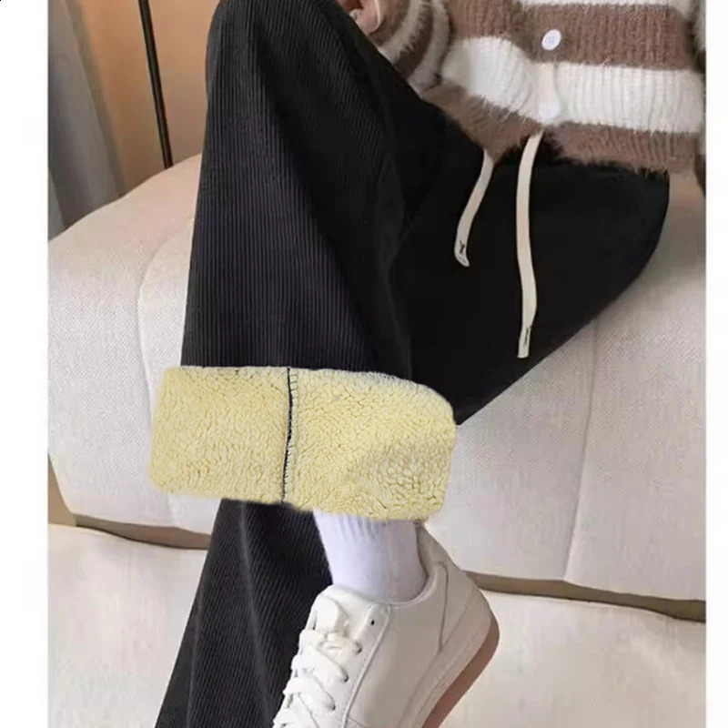 Lamb Fleecing High Waist Straight Wide Leg Pant Solid Casual Warm Long Pant Winter For Womens Pants Clothes Trouser Office Lady 241223