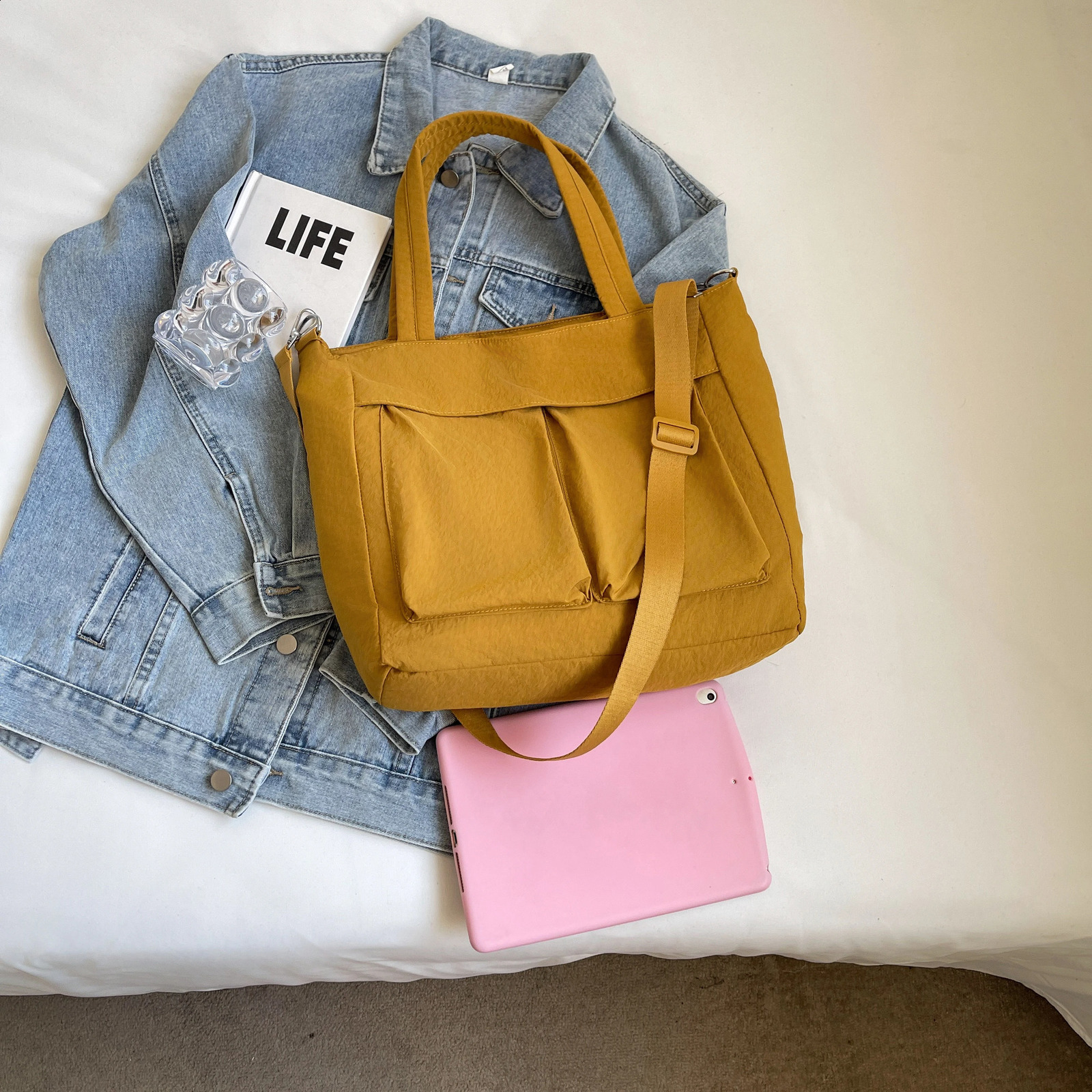 Canvas bag Womens large capacity summer casual crossbody bag College class bag Tote bag 241224