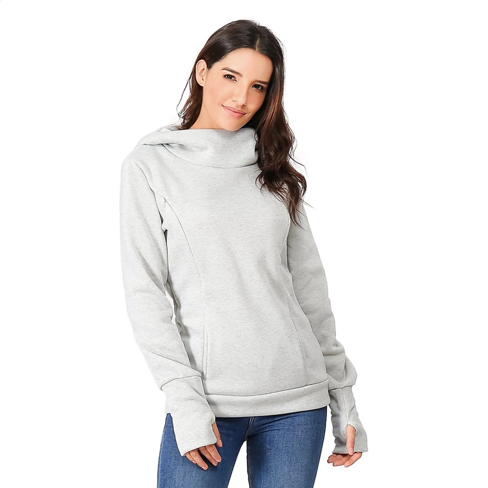 Maternity Medium Sleeves Breastfeeding Womens Hoodie Maternity Long Hooded Sweatshirts Maternity Fashionable Maternity Tops 241230