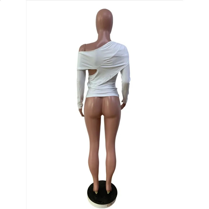 Elegantly Corseted Top Women Long Sleeves Irregular Hollow Out T Shirt Spring Fashion Skew Sleeves Slim Tees Y2k Woman Clothing 241224