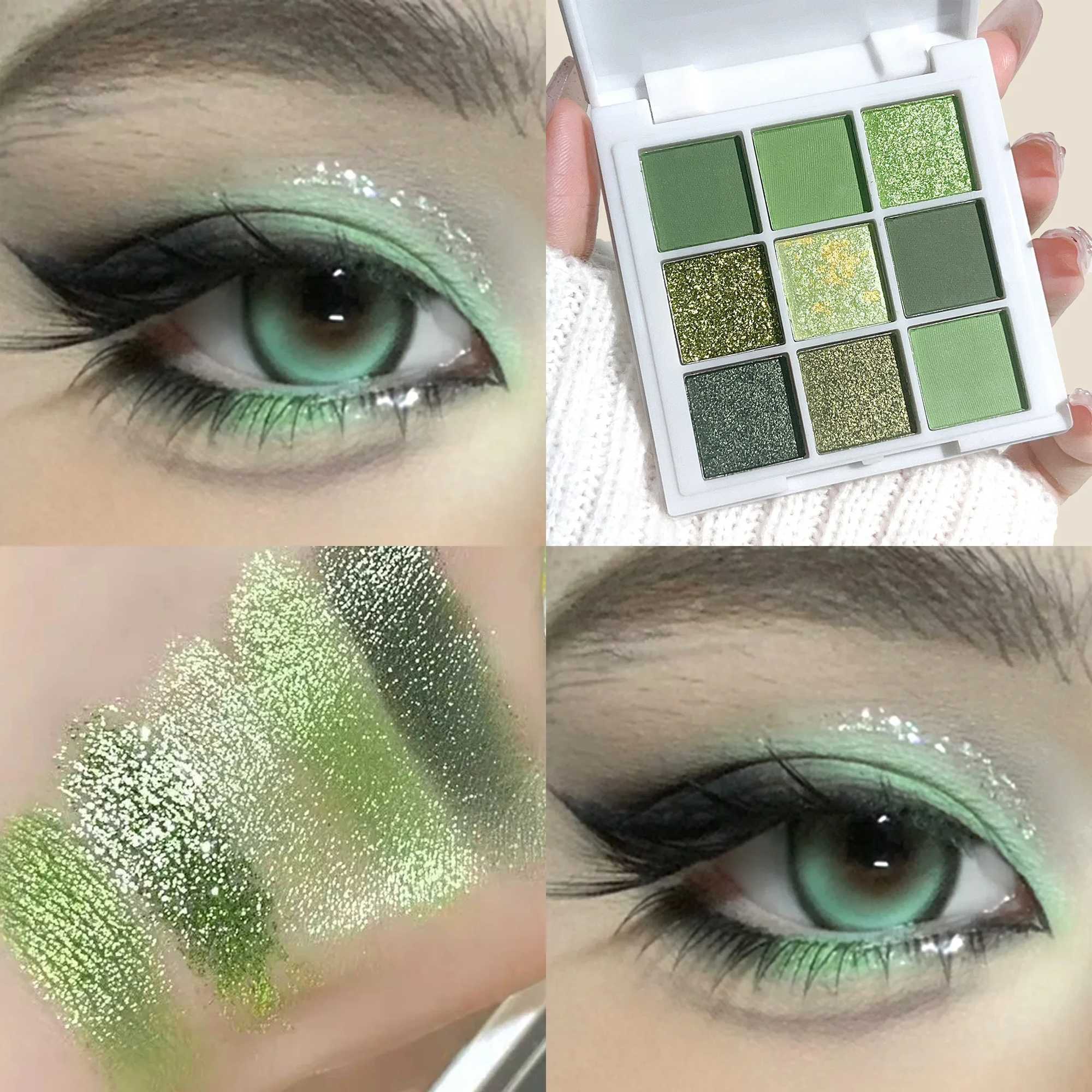 Green and Gold Tones Eyeshadow Palette Matte and Glitter effects High Color Sequin Eye Makeup Waterproof and Long EyeshadowXJ241230