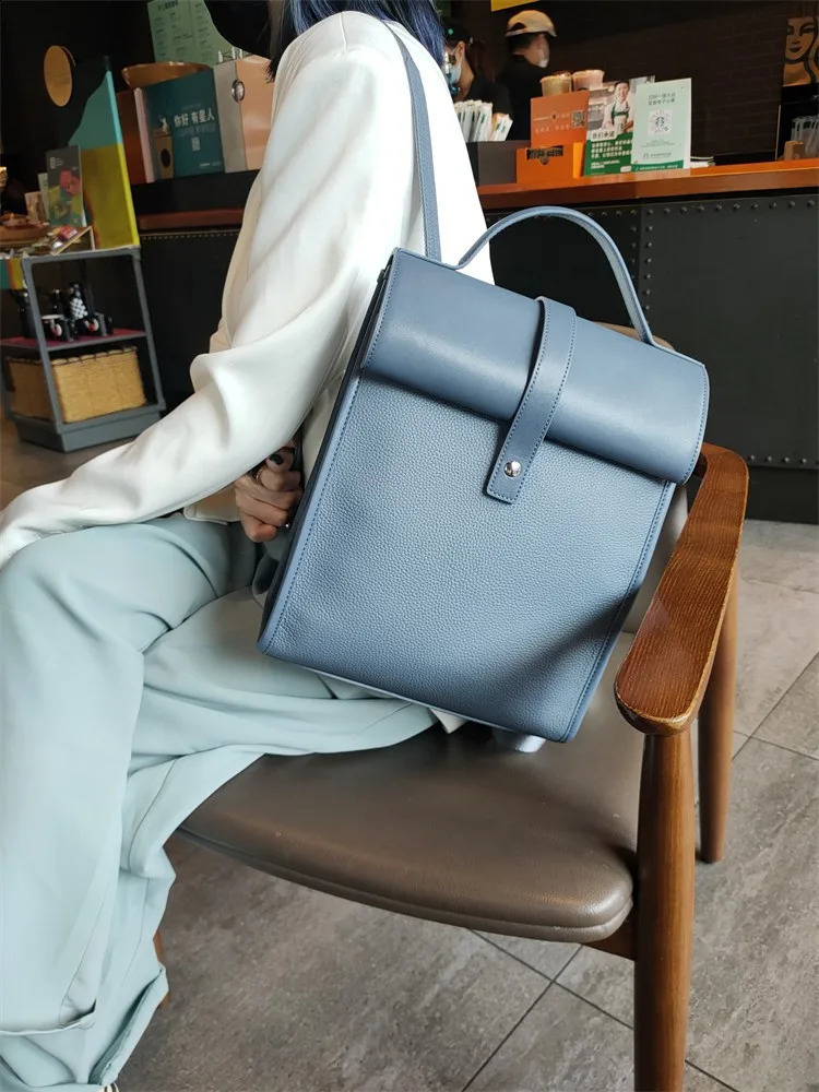 Women Genuine Leather Backpack Fashion Laptop Briefcase Soft Cowhide High Street Unisex Student School Satchel Casual Bag 241230