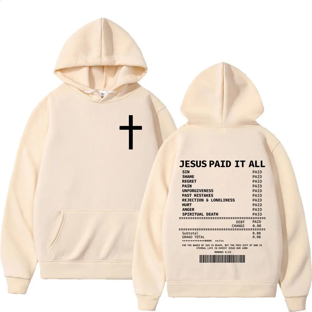 Salvation Jesus Paid It All Hoodies Christian Bible Verse Mens Women Clothing Hip Hop Vintage Sweatshirts Oversized Pullovers 241228