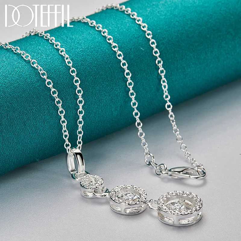 DOTEFFIL 925 sterling silver triple round AAA zircon pendant necklace 18 inch chain womens wedding engagement jewelry W241230