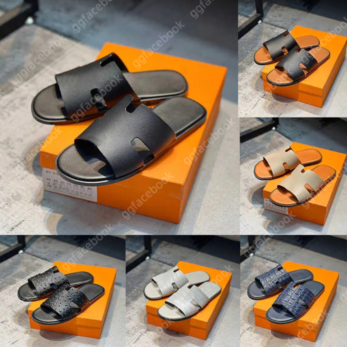 Men slippers designer sandals lzmir flip flop leather calfskin sandals summer lazy large fashion home beach casual slides black Vacation Flat Sandals 03