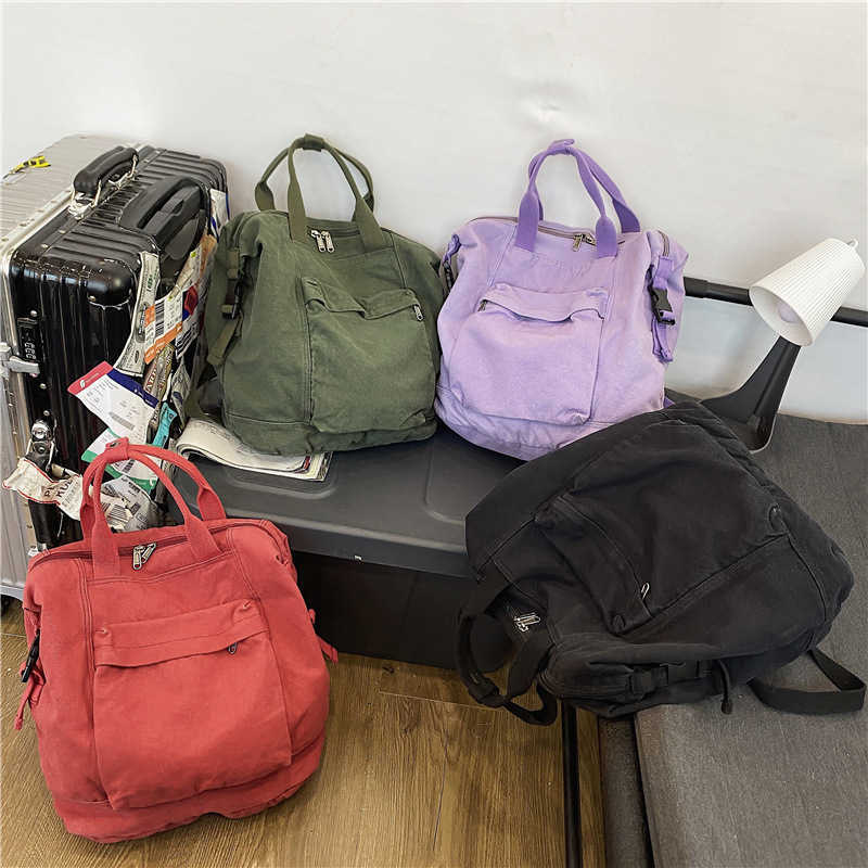 Ins style schoolbag female solid color large capacity backpack college student lazy Feng Shui wash used Canvas Backpack 241230