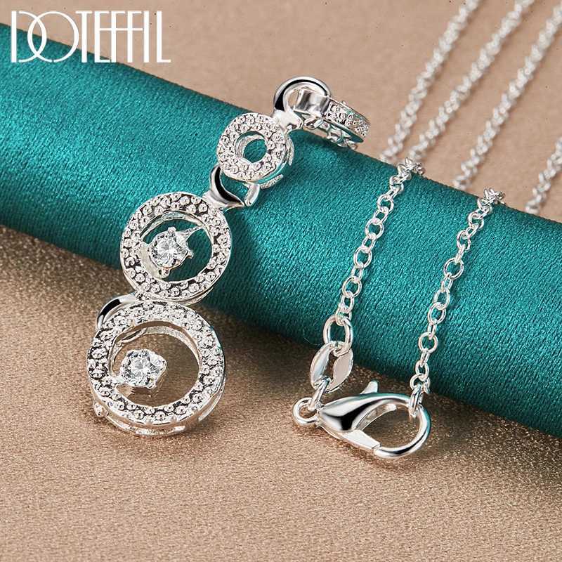 DOTEFFIL 925 sterling silver triple round AAA zircon pendant necklace 18 inch chain womens wedding engagement jewelry W241230