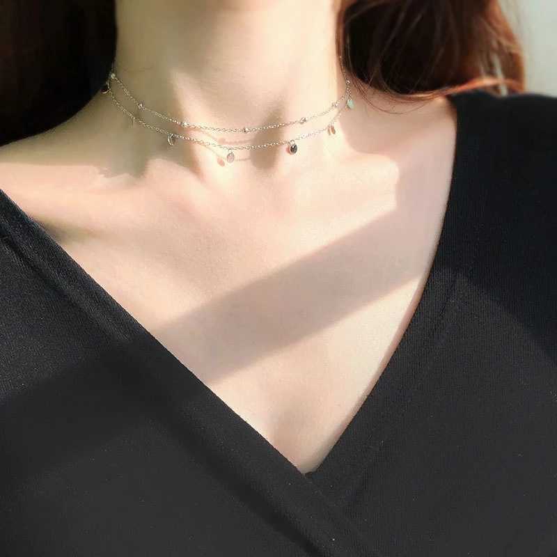 925 sterling silver double round bead necklace womens tassel clavick chain simple temperature chocolate party jewelry gift W241230