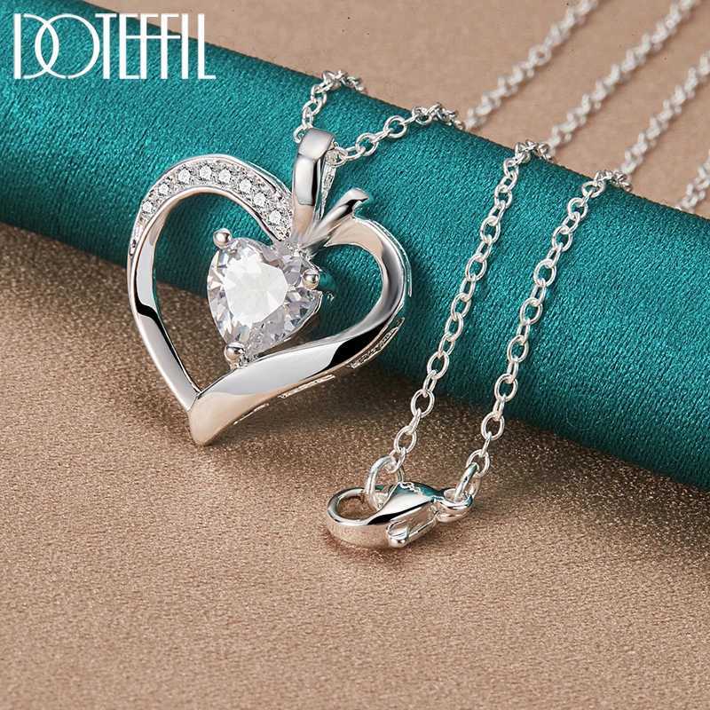 DOTEFFIL 925 sterling silver 16-30 inch chain AAA zircon heart-shaped pendant necklace womens wedding engagement charm jewelry W241230