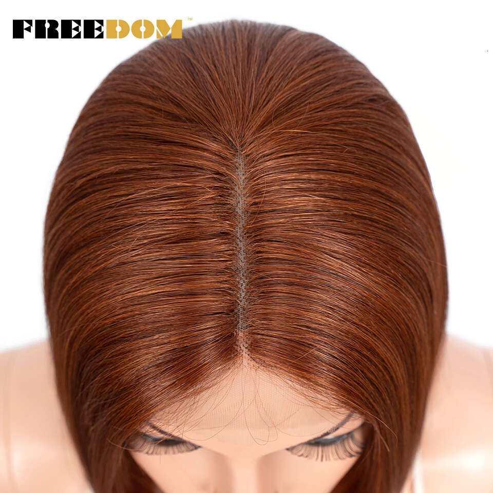 FREEDOM Straight Synthetic Short Bob Ombre Blue Ginger Wig Middle Part Lace For Black Women Cosplay Wigs