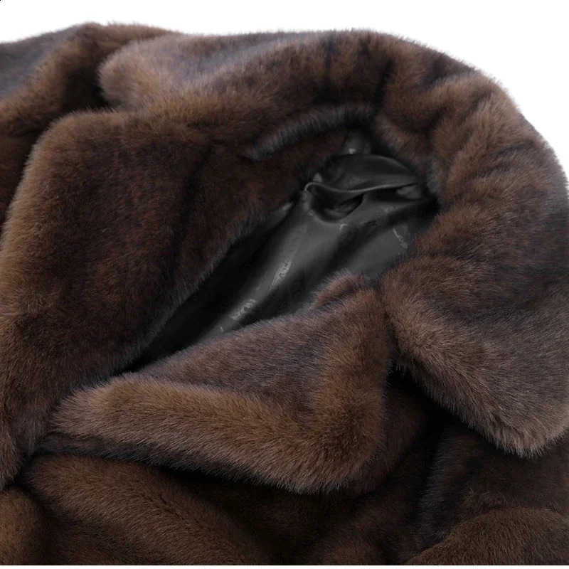 Dark Brown Faux Fur Long Overcoat For Women Fashion Lapel Single Breasted Loose Fluffy Plush Warm Coat Winter Thicken Outerwear 241223
