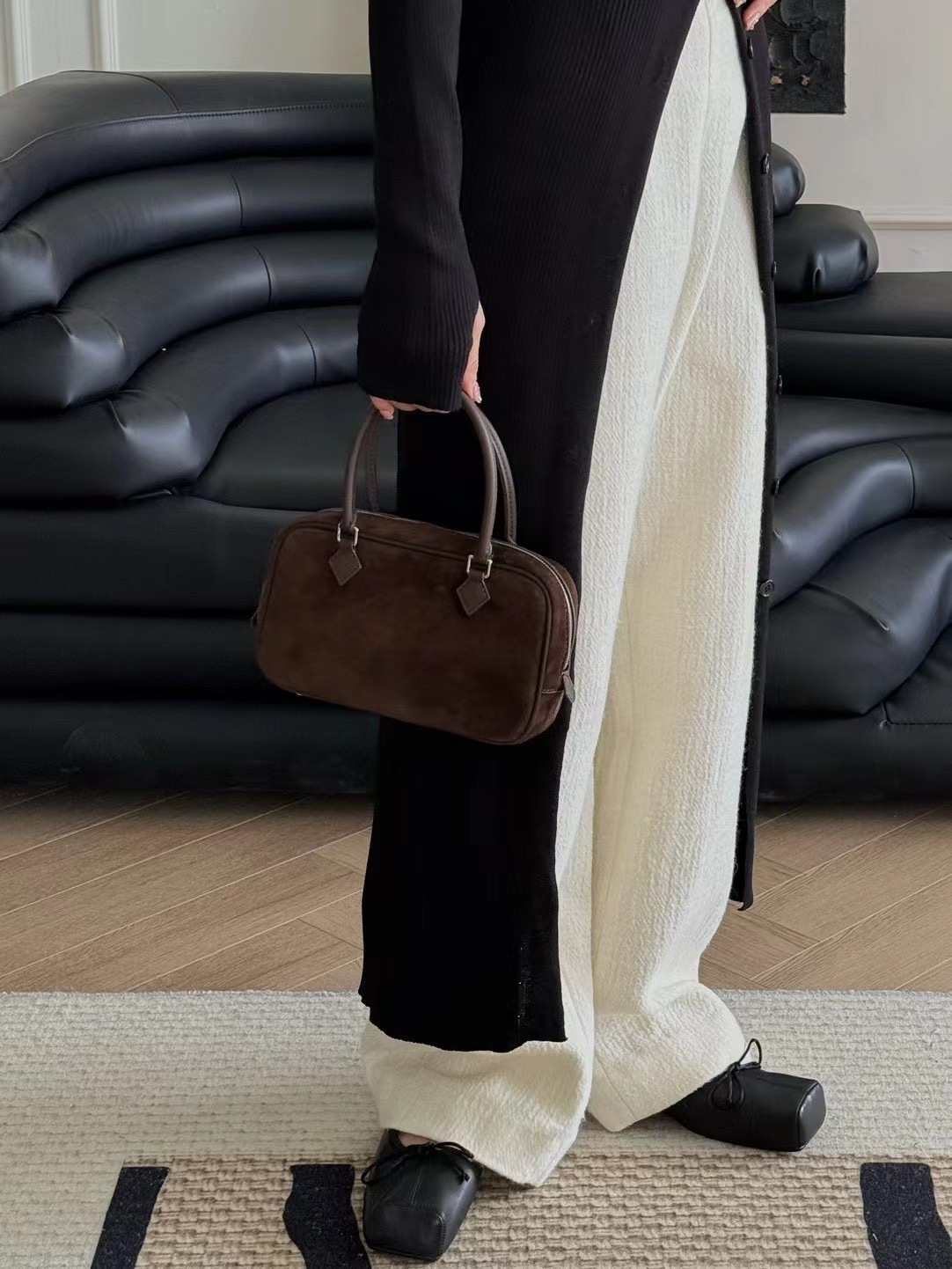 FIRMRANCH Minimalist Versatile Autumn/Winter Retro Suede Leather Square Portable Briefcase Single Shoulder Diagonal Cross Bag