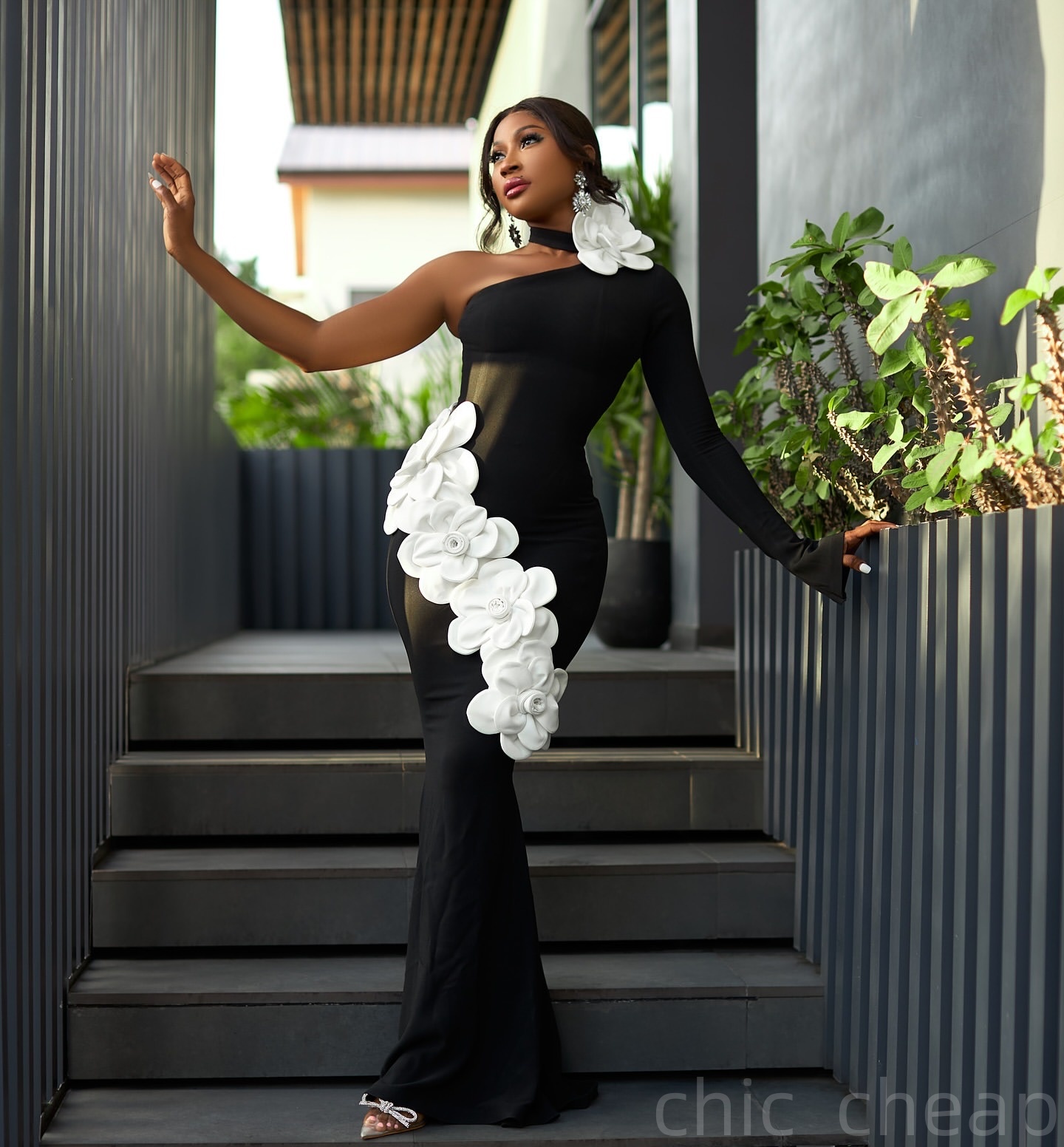 Black Mermaid Prom Dresses 2025 Flowers Full Sleeves Satin Evening Formal Party Second Birthday Engagement Gowns Plus Size Dress For Special Occasions