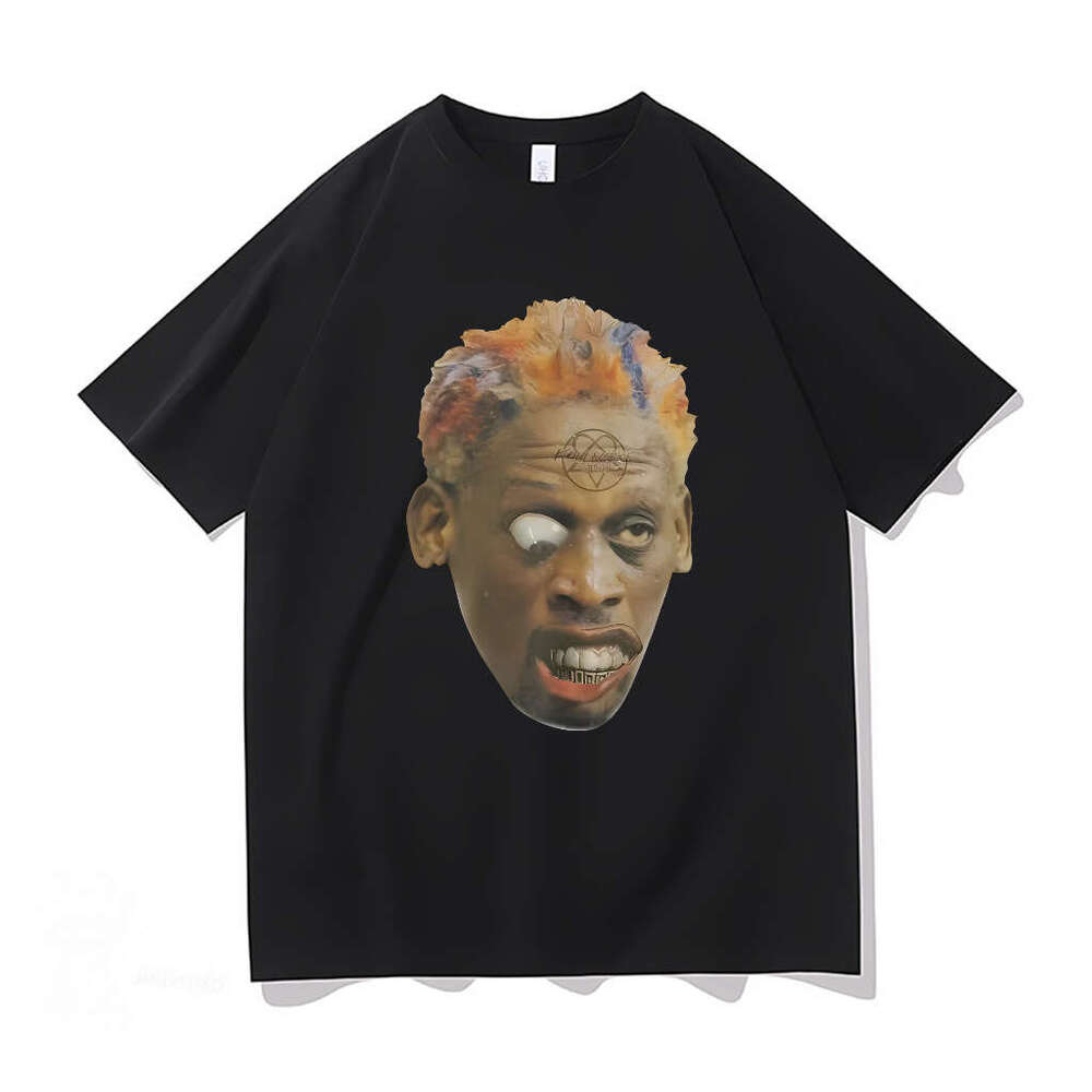 American style black portrait printed short sleeved t-shirt for men and women ins loose street hip-hop rapper top